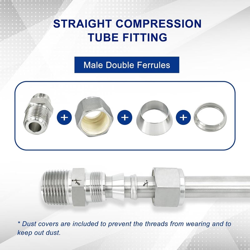 VALVENTO 2Pcs 316 Stainless Steel Compression Tube Fitting 3/4" OD x 3/4" NPT Male Straight Adapter Connector with Double Ferrules for Oil, Chemical, and Natural Gas Connections - Image 4